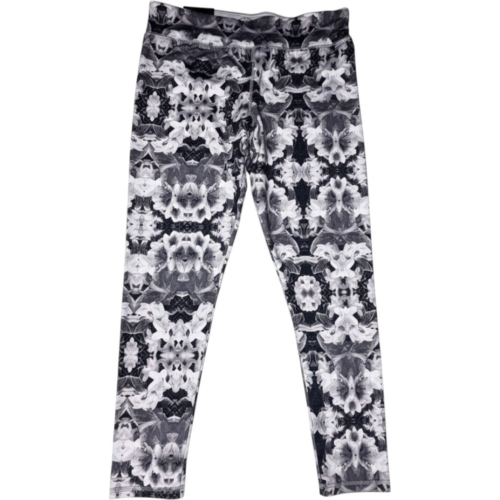 High Energie Womens XL Floral Kaleidoscope Leggings Black White Medium Rise